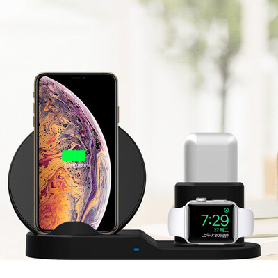 

3in1 10W Qi Wireless Charger For AirPods Dock Station Fast Charging for Apple Watch 1 2 3 4 For iPhone XR  Max For Samsung S9