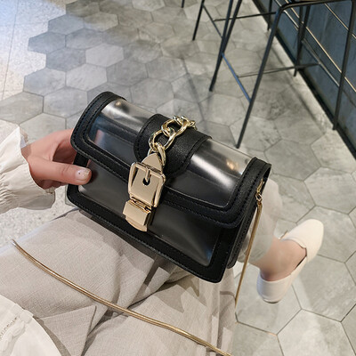 

Transparent bag female 2019 summer new wave Korean version of the wild Messenger chain single shoulder jelly bag fashion small square bag
