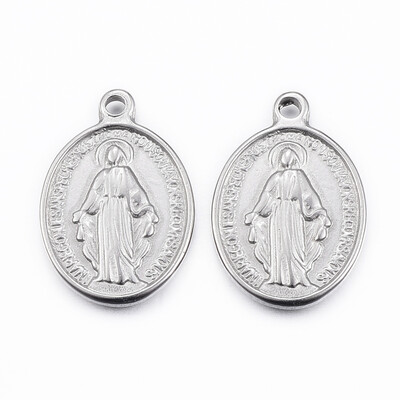

304 Stainless Steel Pendants Oval with Virgin Mary Stainless Steel Color 195x135x25mm Hole 15mm