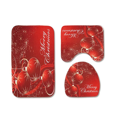

Christmas Toilet Seat Three-Piece Non-Slip Absorbent Bathroom Mat