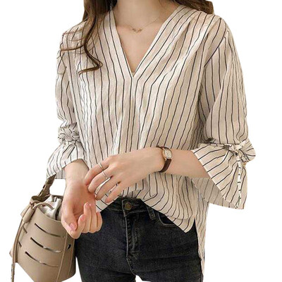 

Women Blouse Loose V-Neck Casual Women Solid Color Blouses Top Summer Women Loose Blouse Ladies Work Top