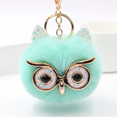 

Free Shipping Glasses Owel Charms Plush Phone Case Straps Rabbit Fur Like Key Chain Owels Poms Ball Pendant Keychains Car Keyring