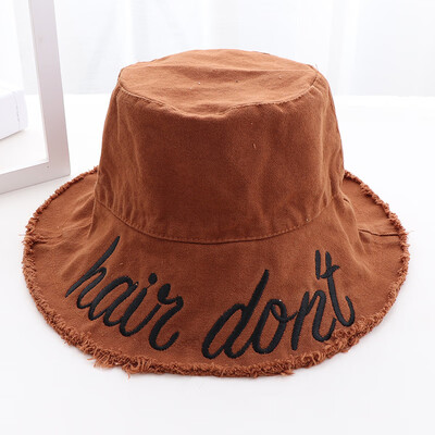 

New Korean denim womens summer letter embroidered burr outdoor basin hat fishermans hat sun shading sun protection hat