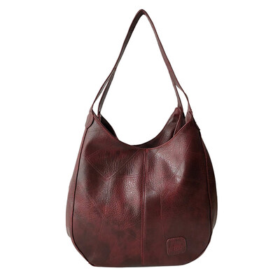 

Vintage Solid Color Faux Leather Handbag Women Large Capacity Tote Shoulder Bag