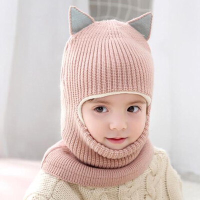 

Kid Baby Boy Girl Hooded Scarf Caps Hat Winter Warm Knit Flap Cap Scarf