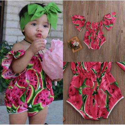 

Newborn Baby Girls Cute Watermelon Romper Bodysuit Headband Clothes Sunsuit