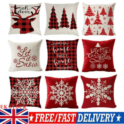

18" Christmas Pillow Case Cotton Linen Sofa Throw Cushion Cover Home Decor Xmas