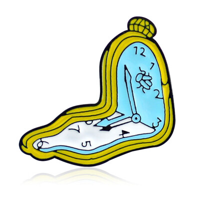 

Cartoon Design Watch Brooch Hour Hand Minute One Time Run Enamel Pin Badge