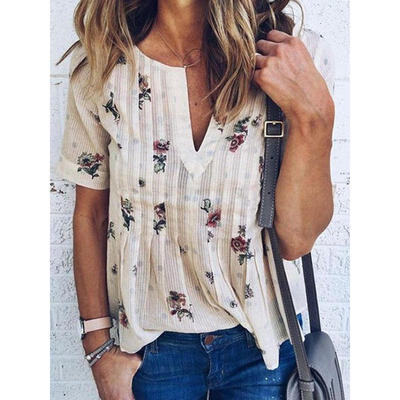 

2017 Fashion Womens Summer Short Sleeve Casual Chiffon Shirt Tops Blouse T-Shirt