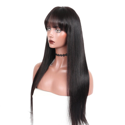 

Dolago 150 Density 13x6 Lace Frontal Wigs With Bangs Straight Lace Front Human Hair Wigs For Women Indian Wig Long Black