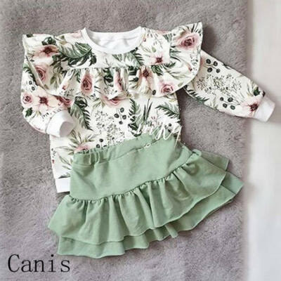 

UK 2Pcs Flower Toddler Kids Baby Girl Outfit Clothes T-Shirt Top Dress Tracksuit