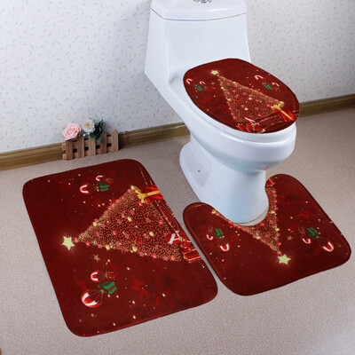 

〖Follure〗3PCS Christmas Bathroom Non-Slip Pedestal Rug Lid Toilet Cover Bath Mat Set