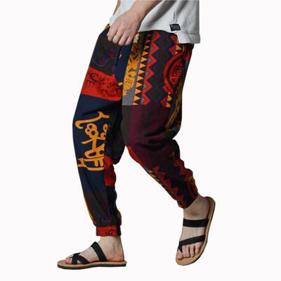 

Men\s Casual Exotic Pattern Pants Male Cotton Loose Ankle-length Harem Trousers