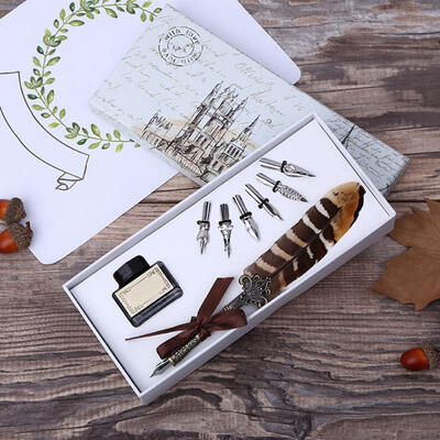 

Greensen European Retro Feather Dip Pen Stainless Steel Nibs Writing Pen Set Gift with Packing Box