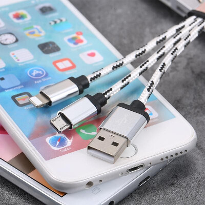 

2-in-1 USB 20 Male to Type-CFor Lightening Nylon Braided Charge Cable For iOS Huawei Samsung HTC etc Blue