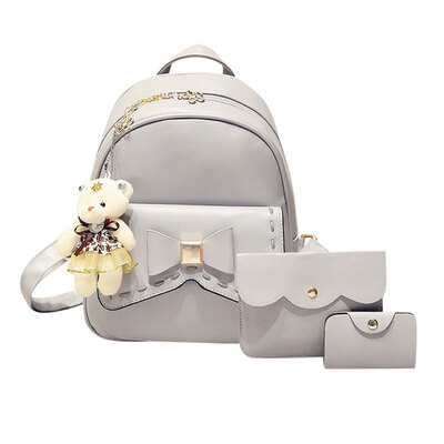 

3pcs Women PU Leather Bowknot Backpack School Bag Crossbody Bag Card Holder