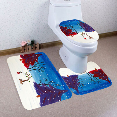 

〖Follure〗3PCS Christmas Bathroom Non-Slip Pedestal Rug Lid Toilet Cover Bath Mat Set