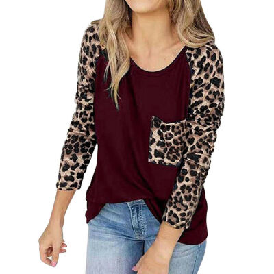 

Womens Leopard Raglan Long Sleeve T Shirt Casual Tops Basic Tee Blouse Sweater