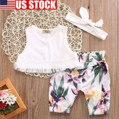

Toddler Kids Baby girls summer Outfits Clothes T-shirt &short Pants 2PCS set New