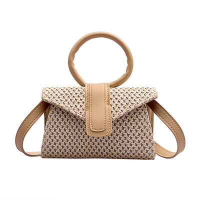 

Fashion Women Solid Color Circle Wristlet Envelop Crossbody Shoulder Woven Bag