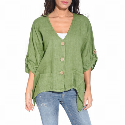 

Solid color loose cardigan long sleeve three button casual wild shirt shirt women