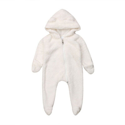 

Newborn Baby Girls Boys Fuzzy Hooded Romper Jumpsuit Winter Outfits Clothes