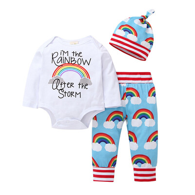 

Baby Girls Boys Clothes Set Kid Letter Printed Clothing Set Cotton Infant Long Sleeve Romper Tops Trousers Hat