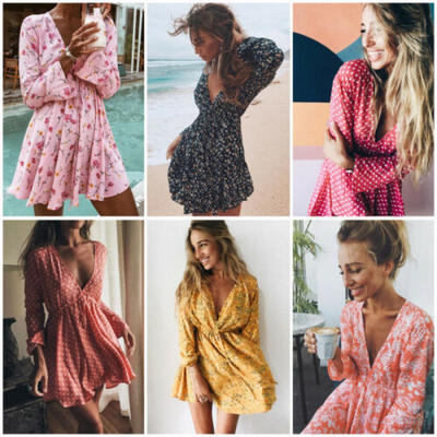 

Women Summer Boho Chiffon Evening Cocktail Party Beach Short Mini Dress Sundress