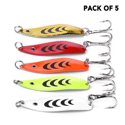 

5pcs Fishing Spoons Trout Lures 5cm 68g Metal Spoon Lures with Treble Hook Fishing Artificial Lures Hard Baits