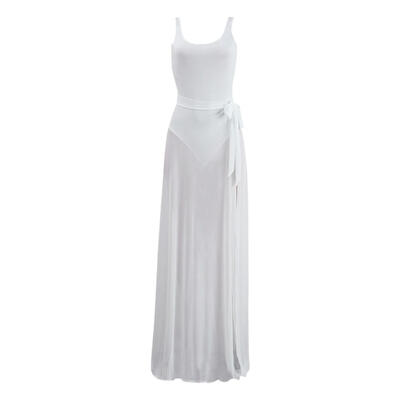 Women 2pcs Sexy Clothes Set Sleeveless Jumpsuit High Split Yarn Skirt Suit