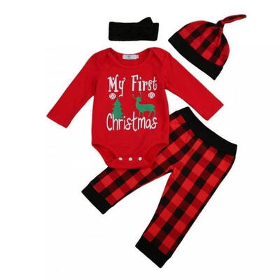 

4PCS Xmas Newborn Baby Boys Girls Romper Jumpsuit BodysuitPants Clothes Outfit