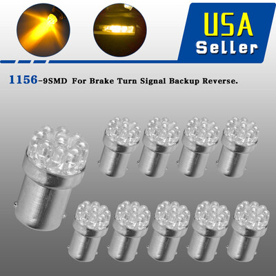 

10x 1156 BA15S 1141 YellowAmber 9SMD Turn SignalParking Light LED Bulbs 12V