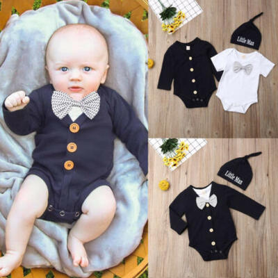 

US Cute Newborn Infant Baby Boy Gentleman Outfit Clothes Romper JumpsuitHat Set