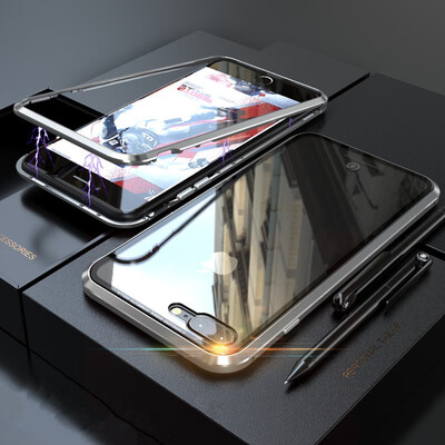 

For iPhone 7 8 7 Plus 8 Plus Shockproof Phone Case BOBYT Magnetic Adsorption Metal Bumper Tempered Glass Back Cover Hard Case