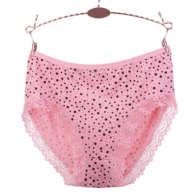 

Sexy Lace Stitching Wave Print Briefs Underwear Women Breathable Middle Waist Ladies Hip Briefs Intimates ropa interior femenina