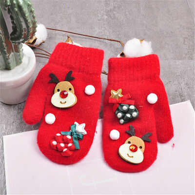 

XMAS Kids Boys Girls Plain Fleece Mittens Kids Baby Toddler Gloves Winter Warm