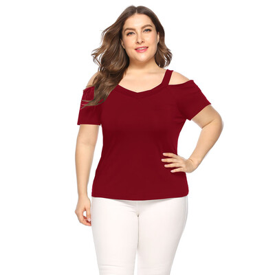 

Roseonmyhand Women Plus Size V-neckline Blouse Cold Shoulder Fold Short Sleeve Shirt Tops