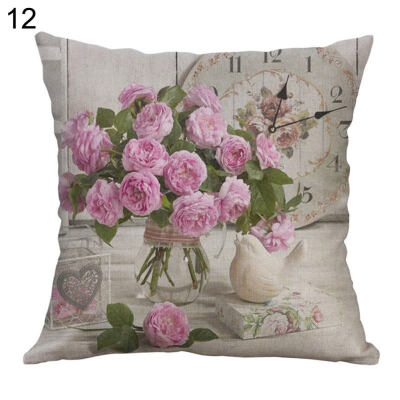 

Linen Rose Peony Tulip Flower Pillow Case Cushion Cover Sofa Bed Car Cafe Decor