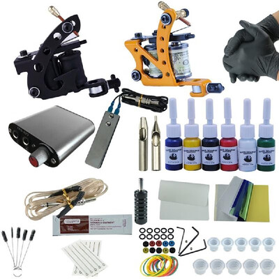 

Professional Complete Tattoo Kit Set Tattoo Machine Double Dual Power Lining&Shading Machines with 10 Immortal Color Inks