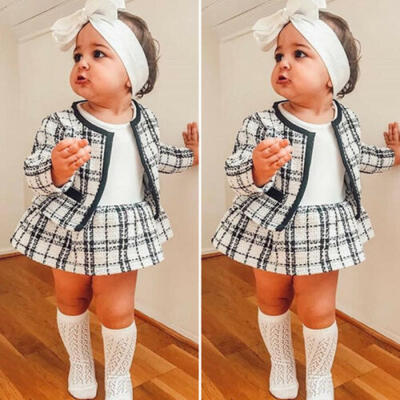 Toddler Kids Baby Girl Retro Plaid Coat Tops Tutu Dress Party Outfits Clothes