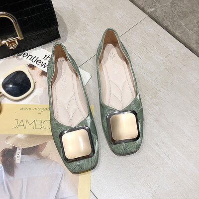 

Flat sole shoes woman Xia shallow gentle shoes Korean version wearing students square buckle soft sole ladle shoes