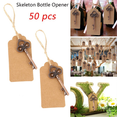 

Plated 50pcs Vintage Bottle Opener With Tags Wedding Decoration 50pcs Skeleton Bottle Opener For Party