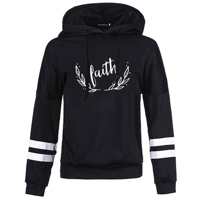 

Autumn Women Fashion Casual Faith Printed Hoodie Long Sleeve Hooded Sweatshirt Loose Pullover Tops