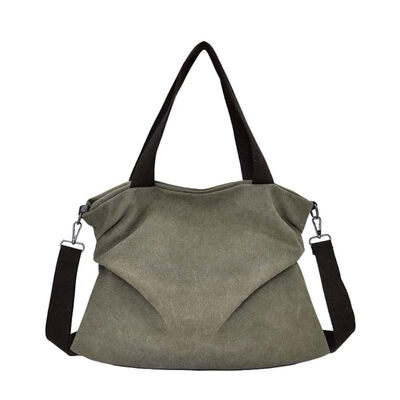 

Casual Solid Color Tote Women Large Capacity Zip Crossbody Shoulder Canvas Bag