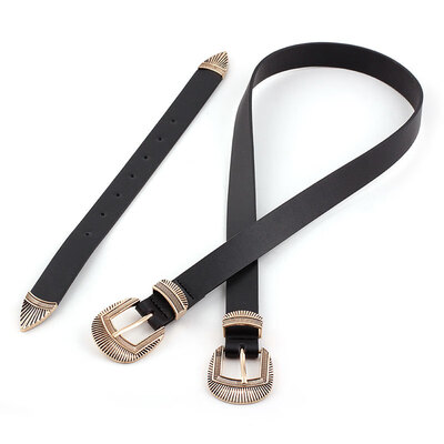 

New vintage female three-piece belt Metal Leather Double Buckle Fashion Waistband New Hot Belts for Women Luxury Designer Brand