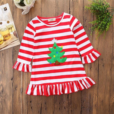 

Fashion Christmas Infant Kids Baby Girl Stripes Dress Long Sleeve Xmas Clothes Red 1-6T