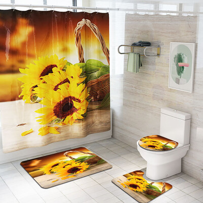 

Gobestart 4PCS Non Slip Toilet Polyester Cover Mat Set Bathroom Shower Curtain
