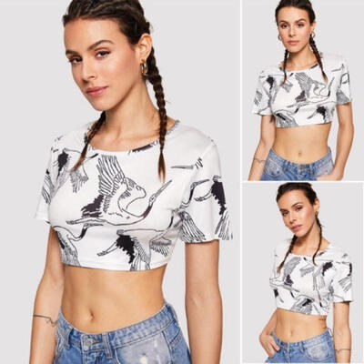 

Summer Women Casual Tank Crop Tops Vest Blouse Floral Short Sleeve T-Shirt