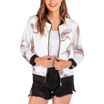 

Women Printing Baseball Uniform Zipper Jacket Casual Bomber Jacket Coat Outwear