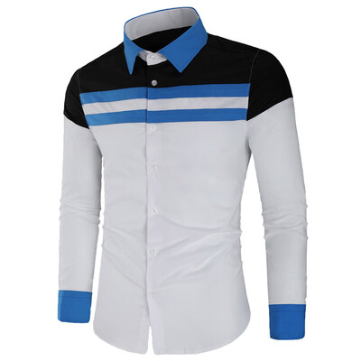 

Toponeto Mens Fashionable Personality Color Patchwork Long Sleeve Shirt